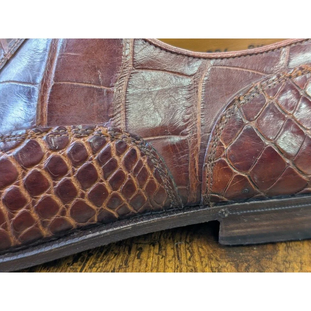 DAVANZATI Genuine Alligator Cap Toe Dress Shoes Men's US 8.5 D Brown Made Italy
